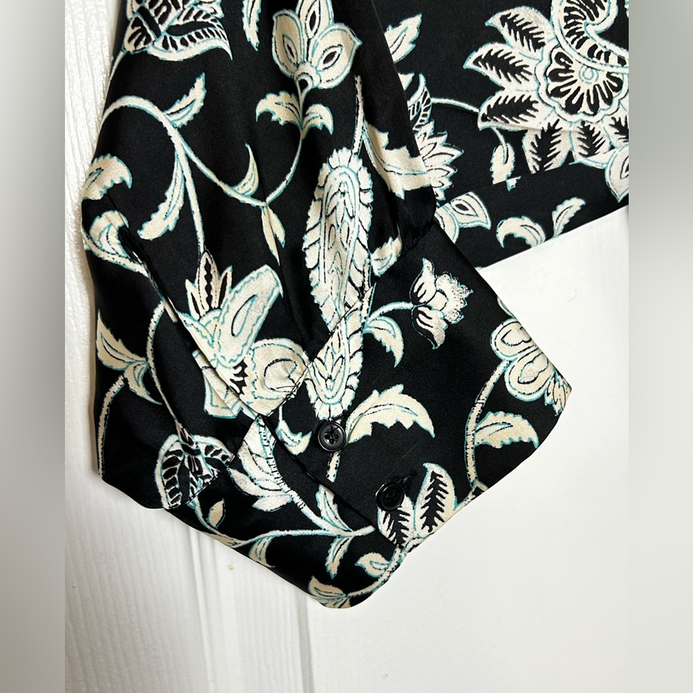 ZARA Floral Satin Effect Long Sleeve Shirt Dress Black White Size XL Fall Style - Picture 13 of 16